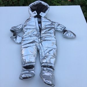 NEW Gymboree Infant Baby Newborn 0-3MTH Bunting Silver 1 Piece Puffer Snow Suit